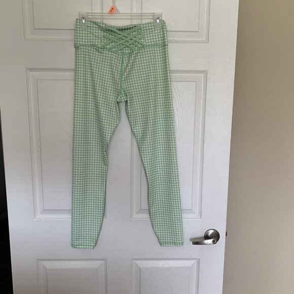 LA + Image Women’s Medium Leggings Green White Gingham Pants Excercise - Picture 4 of 9